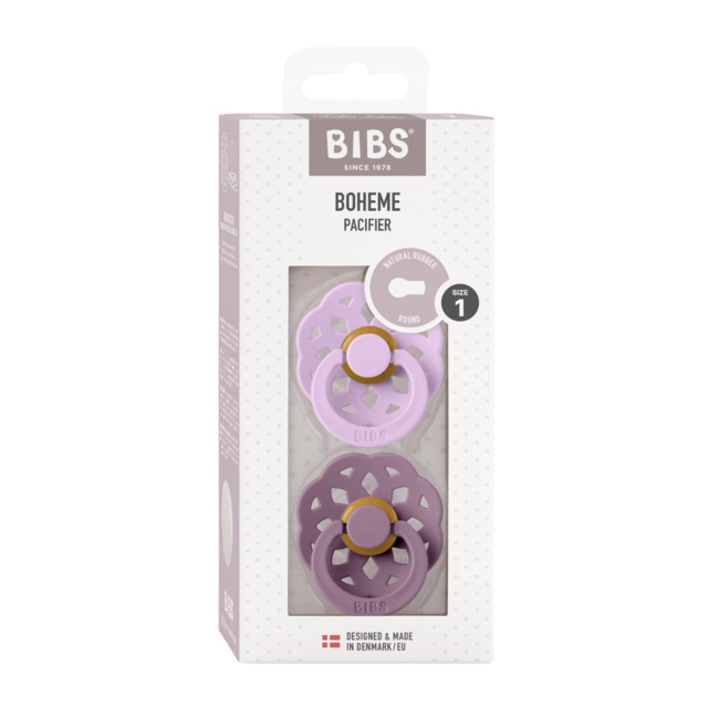 Bibs - set 2 suzete boheme latex, tetina rotunda, 0 luni +-mauve/violet sky bbb230134