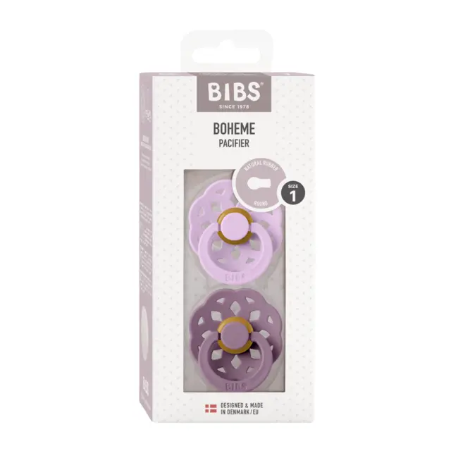Bibs - set 2 suzete boheme latex, tetina rotunda, 0 luni +-mauve/violet sky bbb230134