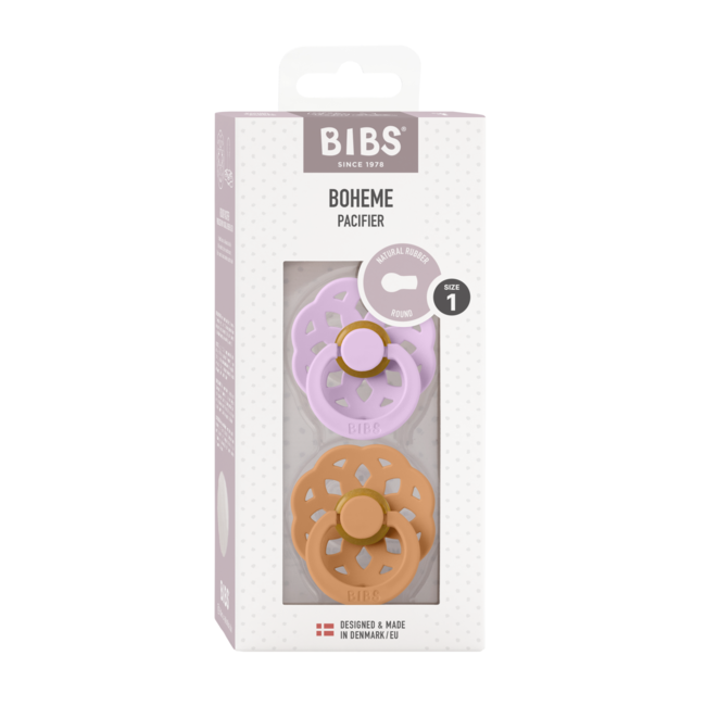 Bibs - set 2 suzete boheme latex, tetina rotunda, 0 luni +-violet sky/pumpkin bbb230137