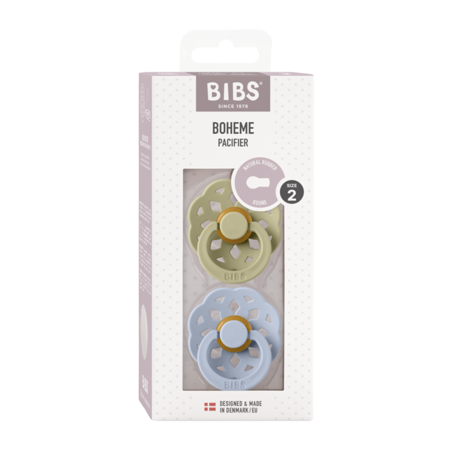 Bibs - set 2 suzete boheme latex, tetina rotunda, 6 luni +-khaki/dusty blue bbb240132