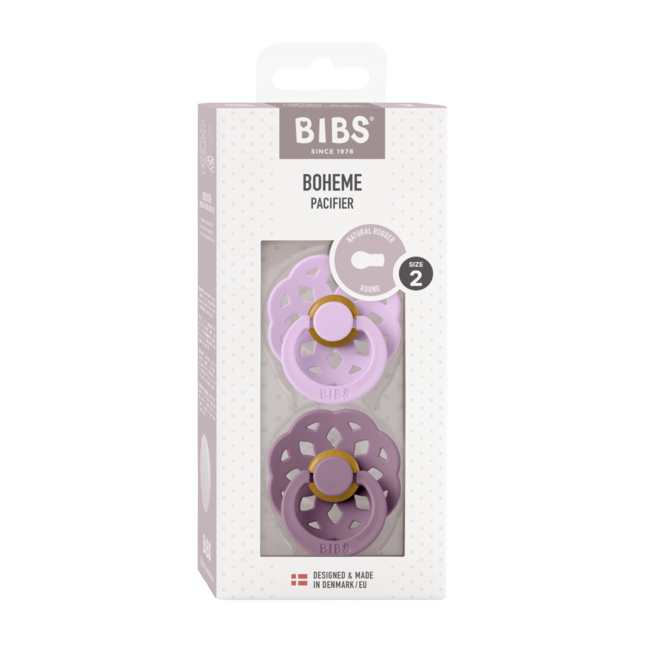 Bibs - set 2 suzete boheme latex, tetina rotunda, 6 luni +-mauve/violet sky bbb240134