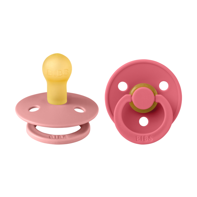 Bibs - set 2 suzete colour latex, tetina rotunda, 0 luni +-dusty pink/coral bbb110446