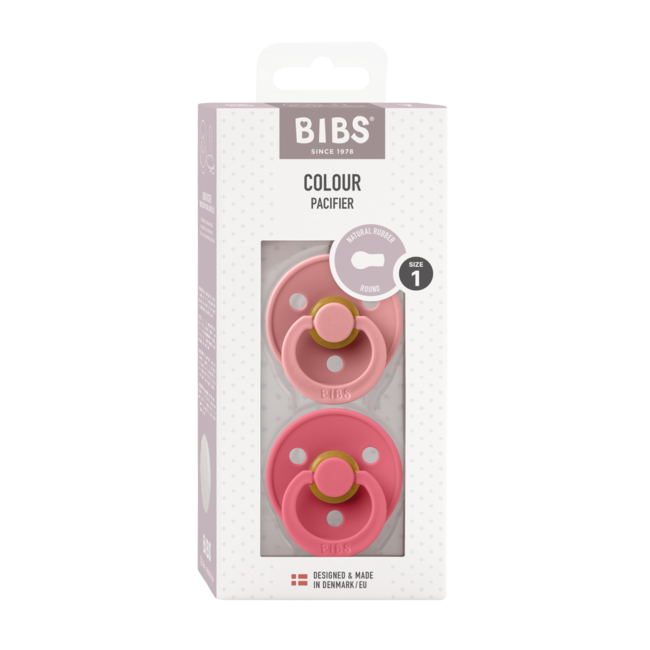 Bibs - set 2 suzete colour latex, tetina rotunda, 0 luni +-dusty pink/coral bbb110446