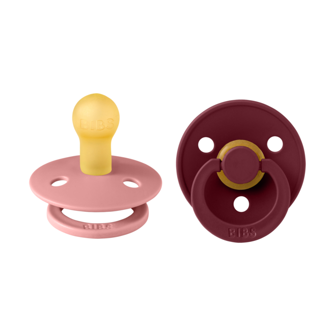 Bibs - set 2 suzete colour latex, tetina rotunda, 0 luni +-dusty pink/elderberry bbb110433