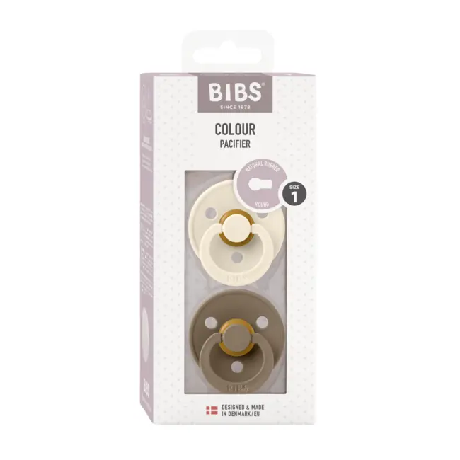 Bibs - set 2 suzete colour latex, tetina rotunda, 0 luni +-ivory/dark oak bbb110358