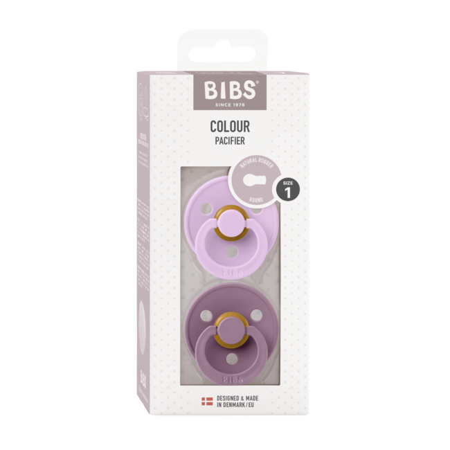 Bibs - set 2 suzete colour latex, tetina rotunda, 0 luni +-mauve/violet sky bbb110430