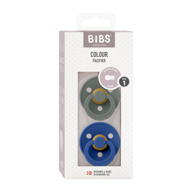 Bibs - set 2 suzete colour latex, tetina rotunda, 0 luni +-pine/cornflower bbb110434
