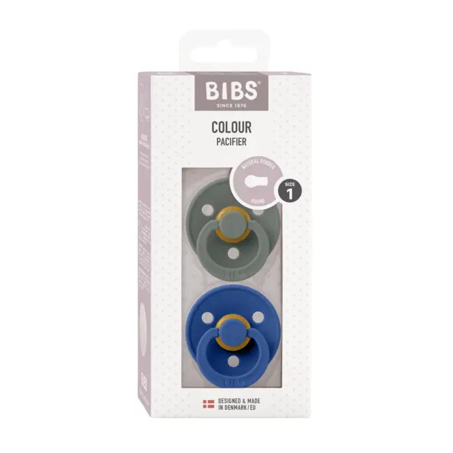 Bibs - set 2 suzete colour latex, tetina rotunda, 0 luni +-pine/cornflower bbb110434