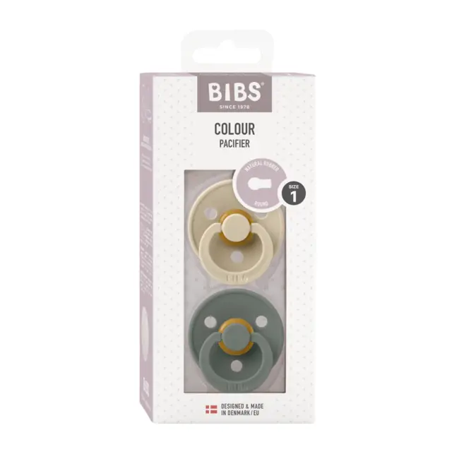 Bibs - set 2 suzete colour latex, tetina rotunda, 0 luni +-vanilla/pine bbb110431