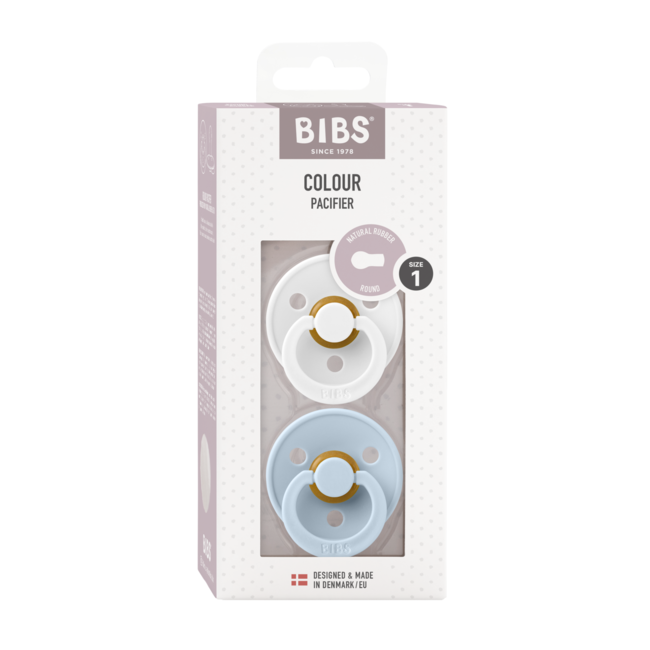 Bibs - set 2 suzete colour latex, tetina rotunda, 0 luni +-white/baby blue bbb110349