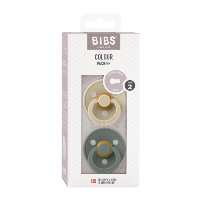 Bibs - set 2 suzete colour latex, tetina rotunda, 6 luni +-vanilla/pine bbb120431