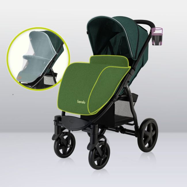 Lionelo - Carucior sport Annet Plus, De la nastere, Cu accesorii si capotina XXL reglabila, 0 - 22 Kg, Conform cu standardele europene de securitate EN1888-1 si EN1888-2, Verde BYNLO-ANNET_PLUS_GREEN_FOREST