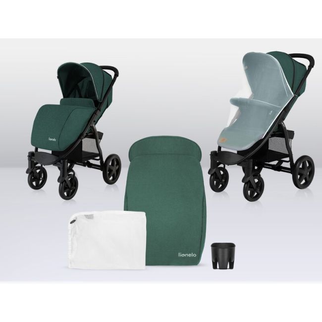 Lionelo - Carucior sport Annet Plus, De la nastere, Cu accesorii si capotina XXL reglabila, 0 - 22 Kg, Conform cu standardele europene de securitate EN1888-1 si EN1888-2, Verde BYNLO-ANNET_PLUS_GREEN_FOREST