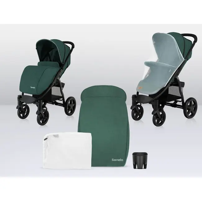 Lionelo - Carucior sport Annet Plus, De la nastere, Cu accesorii si capotina XXL reglabila, 0 - 22 Kg, Conform cu standardele europene de securitate EN1888-1 si EN1888-2, Verde BYNLO-ANNET_PLUS_GREEN_FOREST
