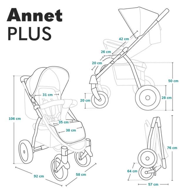 Lionelo - Carucior sport Annet Plus, De la nastere, Cu accesorii si capotina XXL reglabila, 0 - 22 Kg, Conform cu standardele europene de securitate EN1888-1 si EN1888-2, Verde BYNLO-ANNET_PLUS_GREEN_FOREST