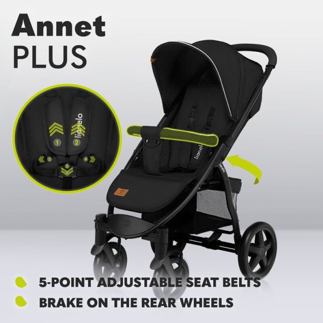 Lionelo - Carucior sport Annet Plus, De la nastere, Cu accesorii si capotina XXL reglabila, 0 - 22 Kg, Conform cu standardele europene de securitate EN1888-1 si EN1888-2, Verde BYNLO-ANNET_PLUS_GREEN_FOREST