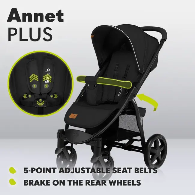 Lionelo - Carucior sport Annet Plus, De la nastere, Cu accesorii si capotina XXL reglabila, 0 - 22 Kg, Conform cu standardele europene de securitate EN1888-1 si EN1888-2, Verde BYNLO-ANNET_PLUS_GREEN_FOREST