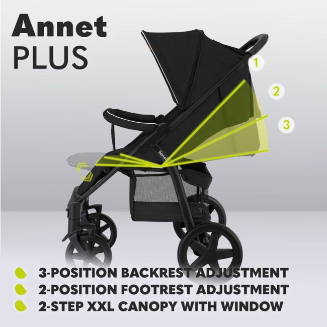 Lionelo - Carucior sport Annet Plus, De la nastere, Cu accesorii si capotina XXL reglabila, 0 - 22 Kg, Conform cu standardele europene de securitate EN1888-1 si EN1888-2, Verde BYNLO-ANNET_PLUS_GREEN_FOREST