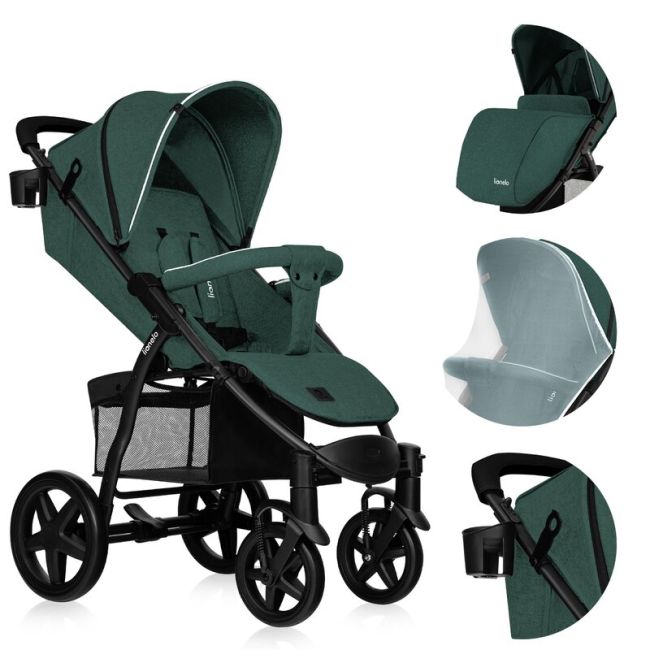 Lionelo - Carucior sport Annet Plus, De la nastere, Cu accesorii si capotina XXL reglabila, 0 - 22 Kg, Conform cu standardele europene de securitate EN1888-1 si EN1888-2, Verde BYNLO-ANNET_PLUS_GREEN_FOREST