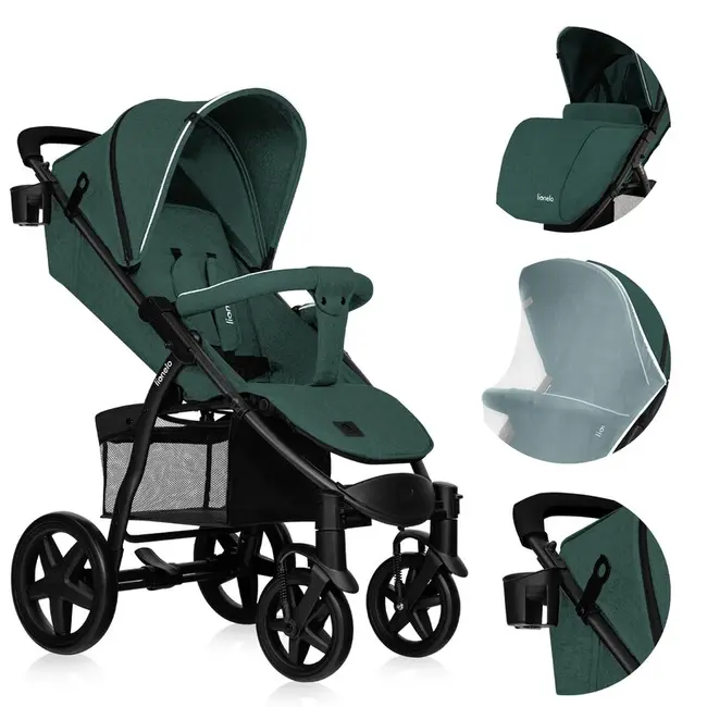 Lionelo - Carucior sport Annet Plus, De la nastere, Cu accesorii si capotina XXL reglabila, 0 - 22 Kg, Conform cu standardele europene de securitate EN1888-1 si EN1888-2, Verde BYNLO-ANNET_PLUS_GREEN_FOREST
