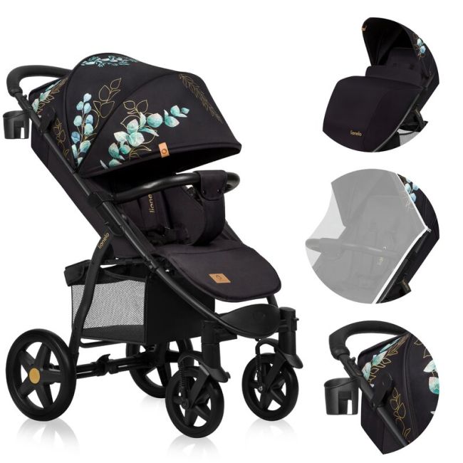 Lionelo - Carucior sport Annet Plus, Editie limitata, De la nastere, Cu accesorii si capotina XXL reglabila, 0 - 22 Kg, Conform cu standardele europene de securitate EN1888-1 si EN1888-2, Negru BYNLO-ANNET_PLUS_GOLDEN_MOMENTS