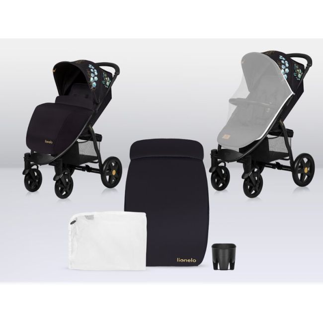 Lionelo - Carucior sport Annet Plus, Editie limitata, De la nastere, Cu accesorii si capotina XXL reglabila, 0 - 22 Kg, Conform cu standardele europene de securitate EN1888-1 si EN1888-2, Negru BYNLO-ANNET_PLUS_GOLDEN_MOMENTS