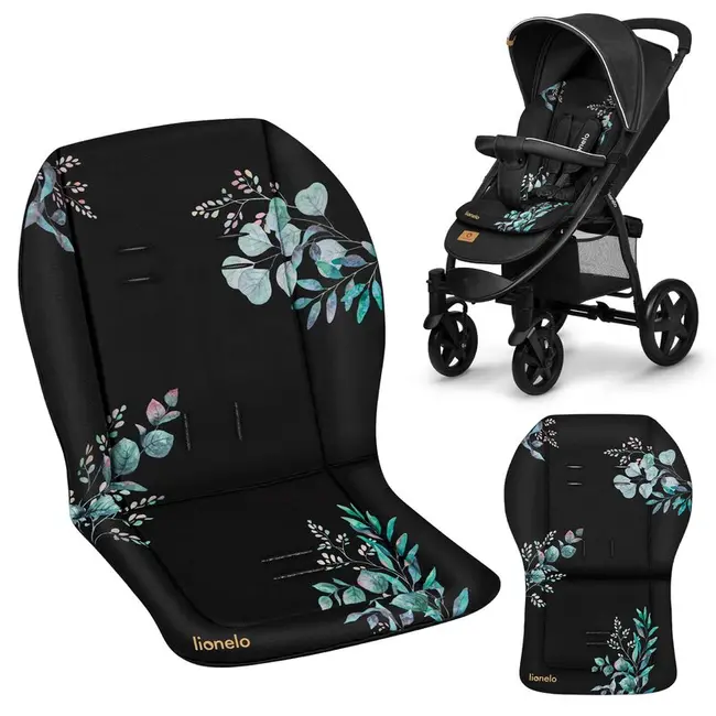 Lionelo - Insertie carucior, Editie limitata, Ajustabile pentru fiecare carucior, Cu orificii pentru centurile de siguranta, Cu imprimeu fata-verso, Din material hidrofob, 48x72x1 cm, Negru BYNLO-SEATLINER_GOLDEN_MOMENTS_BLACK