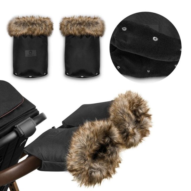 Lionelo - Manusi termice pentru carucior, Universale, Impermeabile, Interior din lana, Cu blana ecologica detasabila, Negru BYNLO-HANDMUFF_BLACK