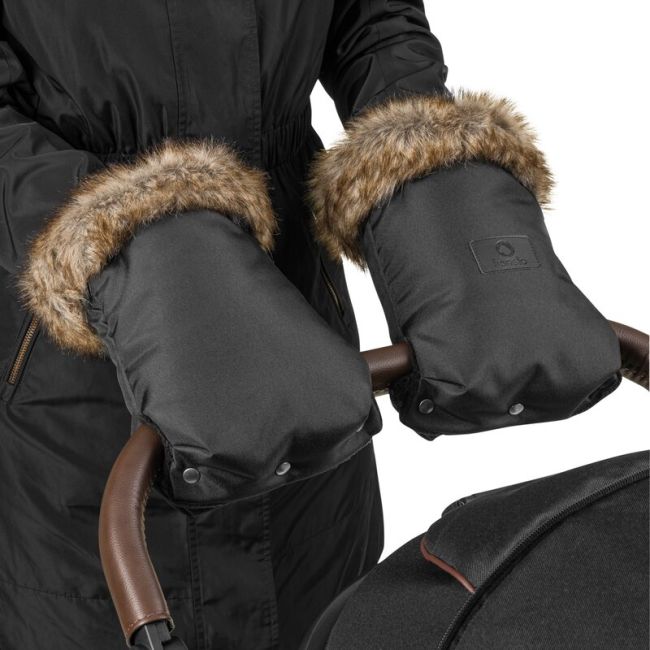 Lionelo - Manusi termice pentru carucior, Universale, Impermeabile, Interior din lana, Cu blana ecologica detasabila, Negru BYNLO-HANDMUFF_BLACK