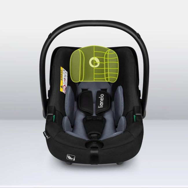Lionelo - Soica auto i-Size Astrid, Include baza Isofix, 0-13 Kg, 40-87 cm, Cu maner si capotina reglabile, Cu protectie laterala avansata, Salteluta confortabila , Conform cu R129, Negru/Gri BYNLO-ASTRID_I-SIZE_BLACK_GREY+BASE_BLACK