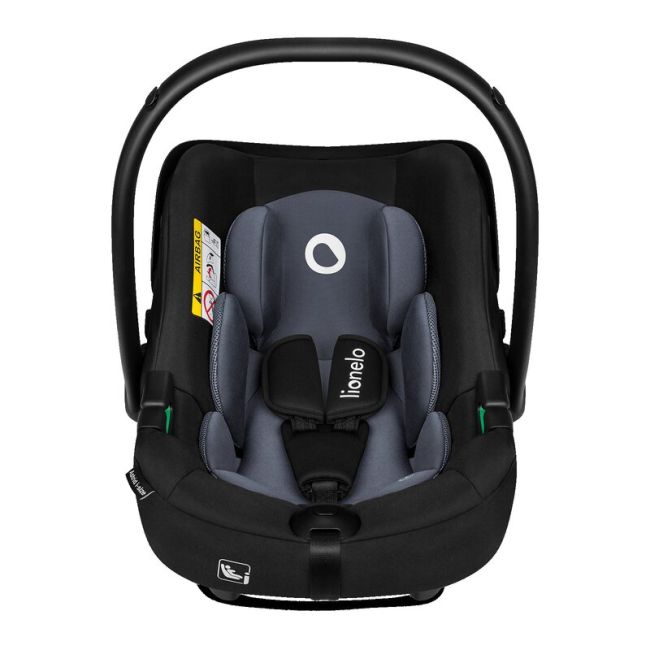 Lionelo - Soica auto i-Size Astrid, Include baza Isofix, 0-13 Kg, 40-87 cm, Cu maner si capotina reglabile, Cu protectie laterala avansata, Salteluta confortabila , Conform cu R129, Negru/Gri BYNLO-ASTRID_I-SIZE_BLACK_GREY+BASE_BLACK
