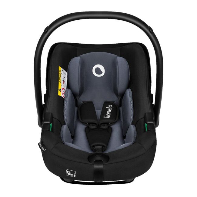 Lionelo - Soica auto i-Size Astrid, Include baza Isofix, 0-13 Kg, 40-87 cm, Cu maner si capotina reglabile, Cu protectie laterala avansata, Salteluta confortabila , Conform cu R129, Negru/Gri BYNLO-ASTRID_I-SIZE_BLACK_GREY+BASE_BLACK