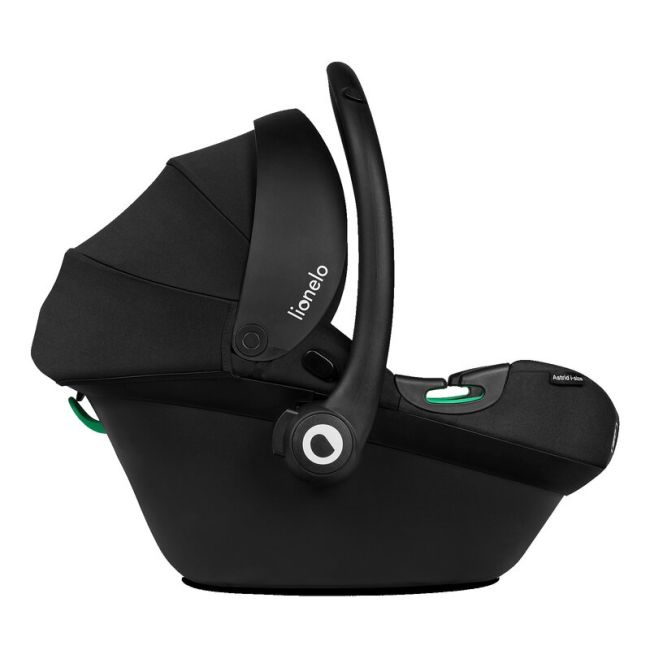 Lionelo - Soica auto i-Size Astrid, Include baza Isofix, 0-13 Kg, 40-87 cm, Cu maner si capotina reglabile, Cu protectie laterala avansata, Salteluta confortabila , Conform cu R129, Negru/Gri BYNLO-ASTRID_I-SIZE_BLACK_GREY+BASE_BLACK