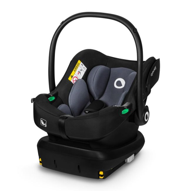 Lionelo - Soica auto i-Size Astrid, Include baza Isofix, 0-13 Kg, 40-87 cm, Cu maner si capotina reglabile, Cu protectie laterala avansata, Salteluta confortabila , Conform cu R129, Negru/Gri BYNLO-ASTRID_I-SIZE_BLACK_GREY+BASE_BLACK