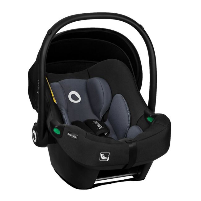 Lionelo - Soica auto i-Size Astrid, Include baza Isofix, 0-13 Kg, 40-87 cm, Cu maner si capotina reglabile, Cu protectie laterala avansata, Salteluta confortabila , Conform cu R129, Negru/Gri BYNLO-ASTRID_I-SIZE_BLACK_GREY+BASE_BLACK