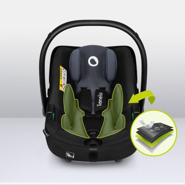 Lionelo - Soica auto i-Size Astrid, Include baza Isofix, 0-13 Kg, 40-87 cm, Cu maner si capotina reglabile, Cu protectie laterala avansata, Salteluta confortabila , Conform cu R129, Negru/Gri BYNLO-ASTRID_I-SIZE_BLACK_GREY+BASE_BLACK