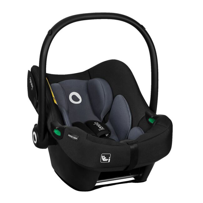 Lionelo - Soica auto i-Size Astrid, Include baza Isofix, 0-13 Kg, 40-87 cm, Cu maner si capotina reglabile, Cu protectie laterala avansata, Salteluta confortabila , Conform cu R129, Negru/Gri BYNLO-ASTRID_I-SIZE_BLACK_GREY+BASE_BLACK