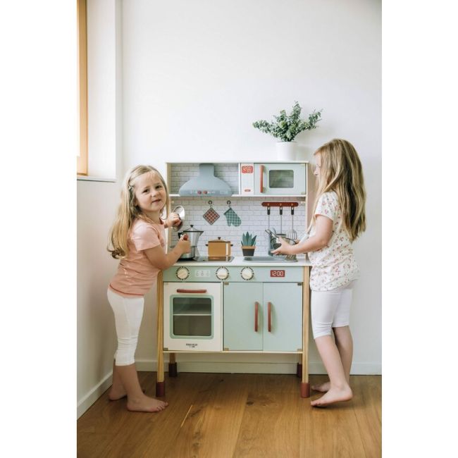 Bucatarie pentru copii, Mini Chef, Din lemn, Cu efecte de sunet si lumina, Cu accesorii, 70 x 30 x 104 cm, Free2Play BYN80579