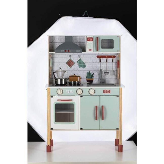 Bucatarie pentru copii, Mini Chef, Din lemn, Cu efecte de sunet si lumina, Cu accesorii, 70 x 30 x 104 cm, Free2Play BYN80579
