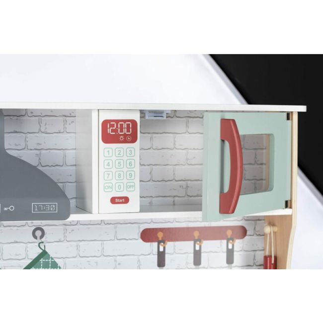 Bucatarie pentru copii, Mini Chef, Din lemn, Cu efecte de sunet si lumina, Cu accesorii, 70 x 30 x 104 cm, Free2Play BYN80579