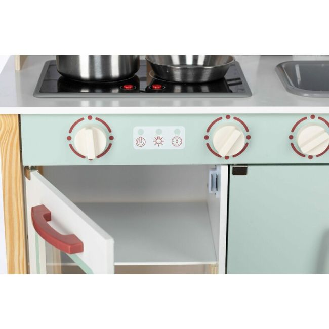 Bucatarie pentru copii, Mini Chef, Din lemn, Cu efecte de sunet si lumina, Cu accesorii, 70 x 30 x 104 cm, Free2Play BYN80579