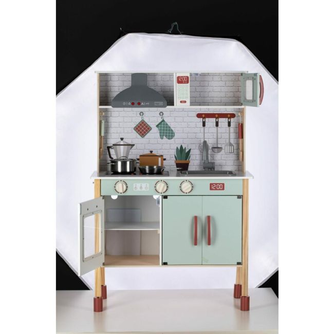 Bucatarie pentru copii, Mini Chef, Din lemn, Cu efecte de sunet si lumina, Cu accesorii, 70 x 30 x 104 cm, Free2Play BYN80579