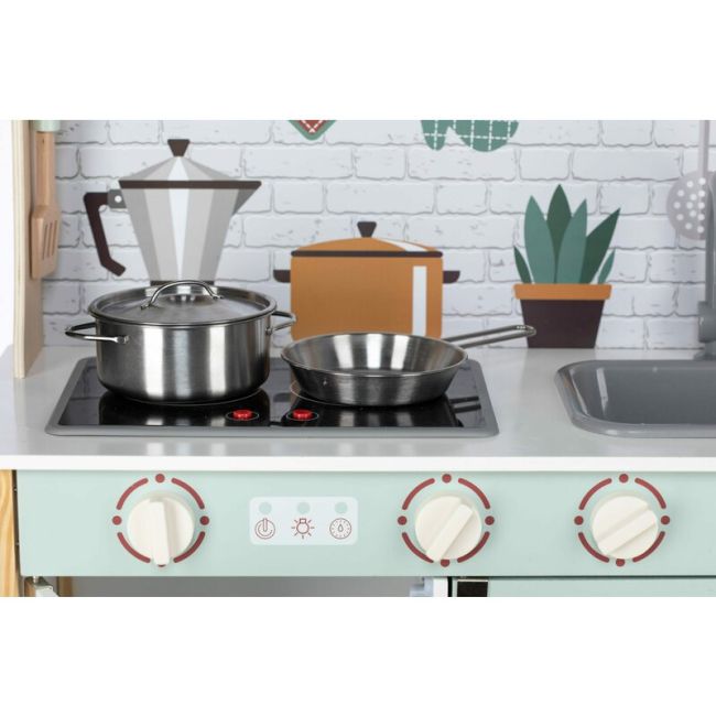 Bucatarie pentru copii, Mini Chef, Din lemn, Cu efecte de sunet si lumina, Cu accesorii, 70 x 30 x 104 cm, Free2Play BYN80579