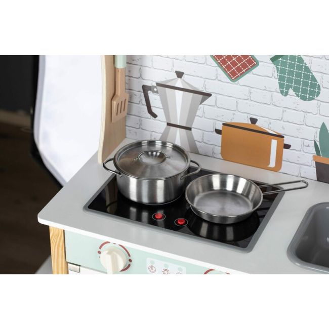 Bucatarie pentru copii, Mini Chef, Din lemn, Cu efecte de sunet si lumina, Cu accesorii, 70 x 30 x 104 cm, Free2Play BYN80579