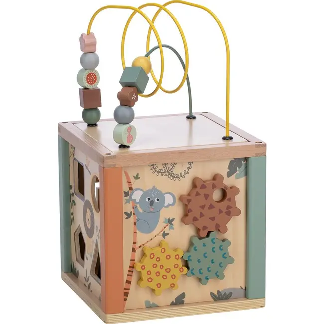 Cub mare de activitati pentru copii, Din lemn, Cu sortator de forme, Abac si alte activitati, Free2Play, Safari BYN80647