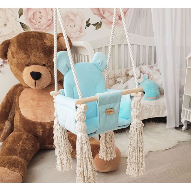 Leagan Pentru Copii Si Bebelusi, Catifea Velvet, Perna Detasabila Ursulet Teddy Kiwi Pjb8778
