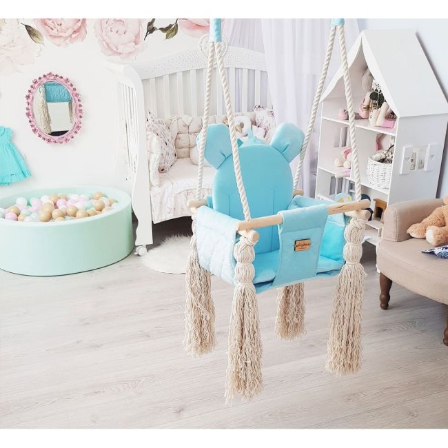 Leagan Pentru Copii Si Bebelusi, Catifea Velvet, Perna Detasabila Ursulet Teddy Kiwi Pjb8778