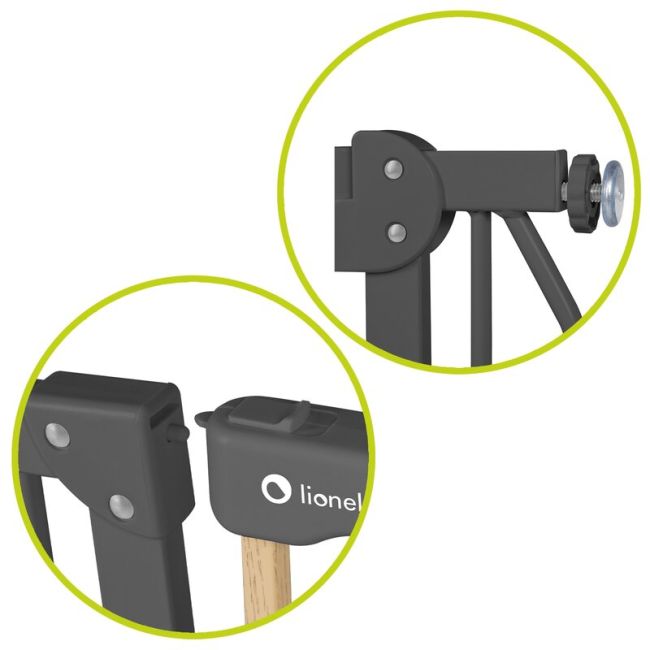 Lionelo - Poarta de siguranta prin presiune Truus Slim, 105 cm, Conform cu standardul europeane de securitate EN1930, Gri/Natur BYNLO-TRUUS_SLIM_GREY_GRAPHITE