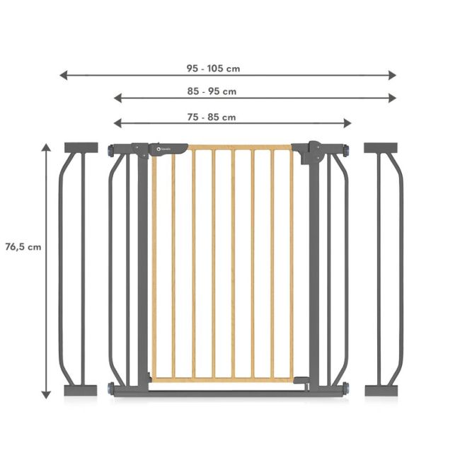 Lionelo - Poarta de siguranta prin presiune Truus Slim, 105 cm, Conform cu standardul europeane de securitate EN1930, Gri/Natur BYNLO-TRUUS_SLIM_GREY_GRAPHITE