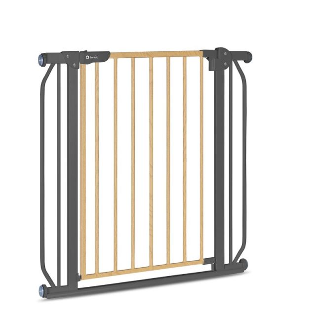 Lionelo - Poarta de siguranta prin presiune Truus Slim, 105 cm, Conform cu standardul europeane de securitate EN1930, Gri/Natur BYNLO-TRUUS_SLIM_GREY_GRAPHITE